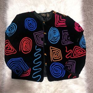 ✨20% Off Sale!✨Allure Vintage 80s Black Multi Abstract Design Button Blazer